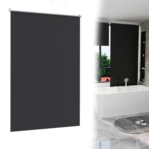 YRHome Schwarz Verdunklungsrollo Verdunkelungsrollo Klemmfix ohne Bohren & mit Bohren Fensterrollo Seitenzugrollo Klemmrollo Thermo Rollo für Fenster & Tür Sicht-und Sonnenschutz B90 x H210 cm von YRHome