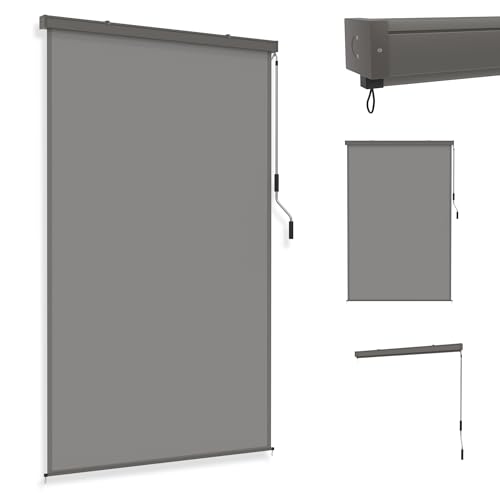 YRHome Senkrechtmarkise 160x250cm Außenrollo Sonnenschutz Balkonrollo Balkonmarkise Vertikalmarkise Sichtschutz Windschutz Rollo Aluminium mit Handkurbel & Montageset für Balkon & Terrasse Grau YRHome Senkrechtmarkise 160x250cm Außenrollo Sonnenschutz Balkonrollo Balkonmarkise Vertikalmarkise Sichtschutz Windschutz Rollo Aluminium mit Handkurbel & Montageset für Balkon & Terrasse Grau von YRHome
