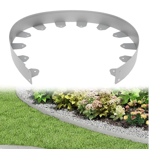 YRHome Silber Verzinkte Metall Beeteinfassung 35m x 5cm Flexible Rasenkante mit Erdankern, Gezacktes Design für Gartenbeet, Landschaftsbau, Beetumrandung, Mähkante und Bordüre-Rostfrei & Langlebig von YRHome
