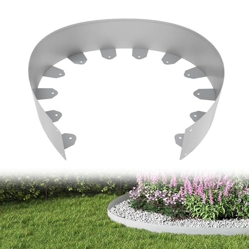 YRHome Silber Verzinkte Metall Beeteinfassung 40m x 10cm Flexible Rasenkante mit Erdankern, Gezacktes Design für Gartenbeet, Landschaftsbau, Beetumrandung, Mähkante und Bordüre-Rostfrei & Langlebig von YRHome