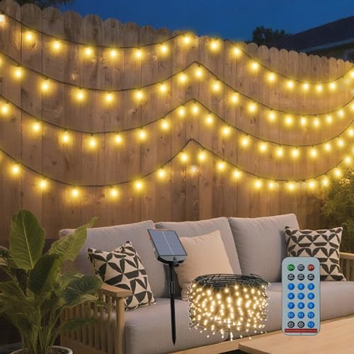 YRHome Solar LED Lichterkette 50m 500LED Warmweiß Außen mit Fernbedienung, 13 Modi, Timer & Speicherfunktion, IP44 Wasserdicht, Solar Weihnachtsbeleuchtung für Garten, Hochzeit, Weihnachten von YRHome