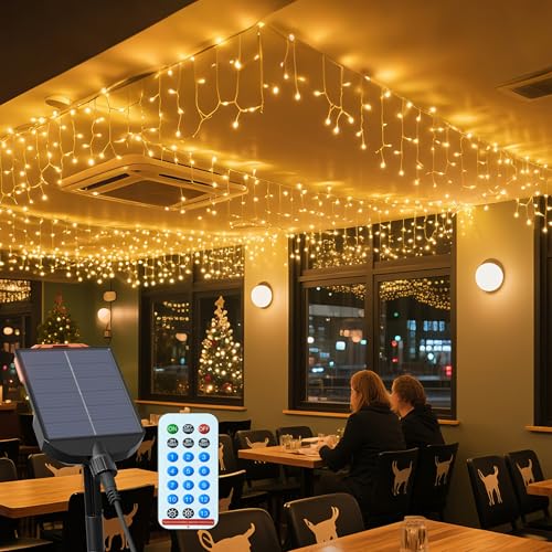 YRHome Solar Eisregen-Lichterkette Außen 15m, 600 LEDs mit Fernbedienung - 13 Modi, Timer & Speicherfunktion - Wasserdichte Solar Weihnachtsbeleuchtung für Garten, Weihnachten, Hochzeit von YRHome
