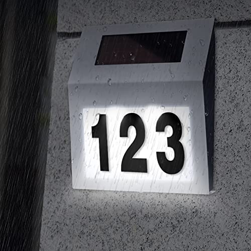 YRHome Solarhausnummer Hausnummer Solar Hausnummernleuchte mit 2 LEDs Beleuchtung Edelstahl IP65 Dämmerungsschalter (Silber) von YRHome