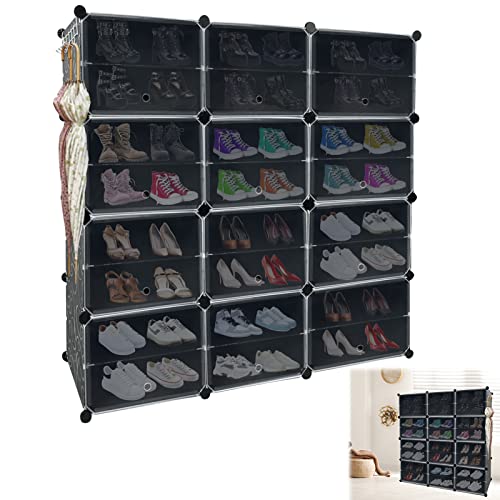 YRHome DIY Steckregal Schuhschrank 3 Reihen 8 Ebenen Kunststoff Magnetverschluss Schuhregal Modular Schuhablage Regalsystem mit 24 Schuhboxen für Schrank Flur Schlafzimmer Eingang 122 x 32 x 124cm von YRHome