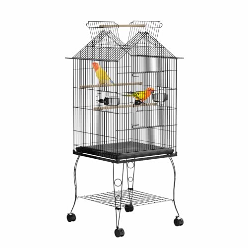 YRHome Vogelkäfig mit Ständer Wellensittlichkäfig mit Dach zum Öffnen 55 x 55 x 145 cm Vogelvoliere Papageienkäfig Tropfenvogelkäfig mit Futterhaus und Sitzstange aus Holz für Wellensittiche YRHome Vogelkäfig mit Ständer Wellensittlichkäfig mit Dach zum Öffnen 55 x 55 x 145 cm Vogelvoliere Papageienkäfig Tropfenvogelkäfig mit Futterhaus und Sitzstange aus Holz für Wellensittiche von YRHome