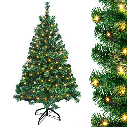 YRHome Weihnachtsbaum Künstlich Künstlicher mit LED Beleuchtung Tannenbaum Weihnachtsbäume 120cm Grün PVC Illuminated Christbaum mit Lichterkette für Weihnachtsdeko inkl. Ständer von YRHome