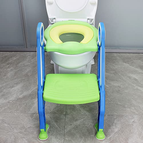 YRHome toilettensitz kinder toilettentrainer mit verstellbarer Treppe Klappbarer Toilettensitz Mit einem PU Kissen geeignet für Toiletten mit 38-42 cm für Kinder von 1-7 Jahren Grün Blau… von YRHome