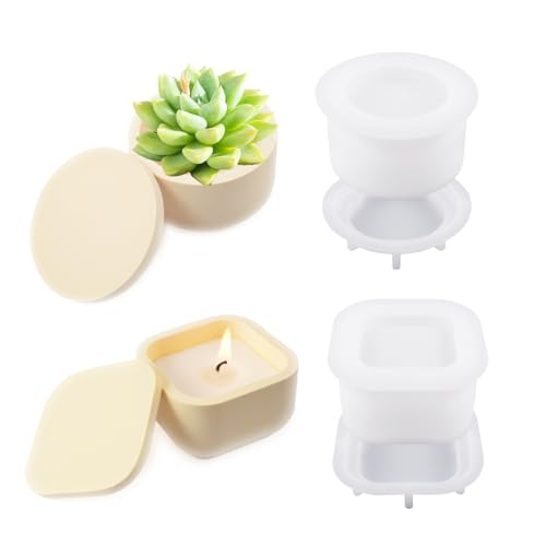 2Stück Silikonform Gießformen Mit Deckel Silikonform Schale Gips Zum Gießen Candles Container Duftkerzen Set von YRIHJIXQ