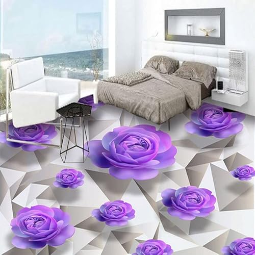 3D-Bodenmalerei-Tapete Für Wände Benutzerdefinierte Bodentapete Moderne Romantische Wandbilder Lila Badezimmer Pvc Wasserdichte Selbstklebende Abnehmbare Bodentapete,430X300Cm Wand Deko Für Wohnzimm von YRLGRX