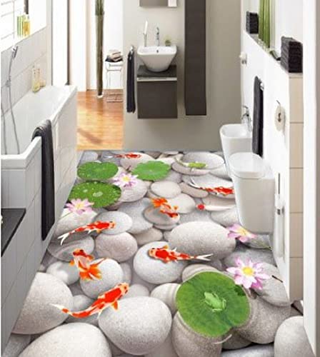 3D Bodenwandbilder 3D-Tapete Wohnzimmer 3D Stein Fisch Lotus Rutschfeste Wasserdichte Foto Selbstklebende Boden Wandbild Aufkleber Tapeten Wandbilder Drucken Aufkleber,200X140Cm Wandaufkleber Decal von YRLGRX