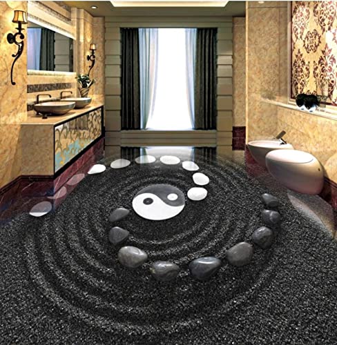 3D-Bodenwandbilder Fototapeten 3D-Bodenbelag, Schwarzer Sand, Kieselsteine, Benutzerdefinierter 3D-Badezimmerboden, Selbstklebender, Wasserdichter 3D-Wandbildboden, 200 X 140 cm 3D Wandtattoo Wandst von YRLGRX