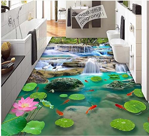 3D-Bodenwandbilder Selbstklebende Tapete Wasserdicht Home Decor 3D Bodenbelag Tapete Selbstklebende Wasserfall Kran Kran Karpfen 3D Boden Selbstklebende Tapete,350X245Cm Fototapeten Tapete Tapete 3D von YRLGRX