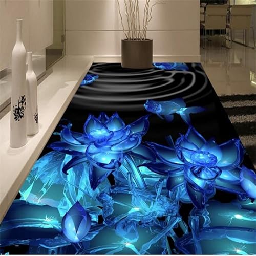 3D-Bodenwandbilder Selbstklebende Tapete Wasserdicht Maßgeschneiderte Große Benutzerdefinierte Bodenaufkleber 3D Indoor Leuchtender Kristalllotus Verdickter Verschleißfester 3D-Bodenbelag, 200X140Cm von YRLGRX