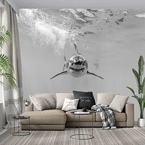 3D Effekt Vlies Tapeten Wandtapete Benutzerdefinierte 3D-Wandbild Weißer Hai Tiere Fototapete Für Schlafzimmer Wohnzimmer Sofa Tv Hintergrund Wanddekoration Vliespapier, 250 X 175 Cm Moderne Wanddek von YRLGRX