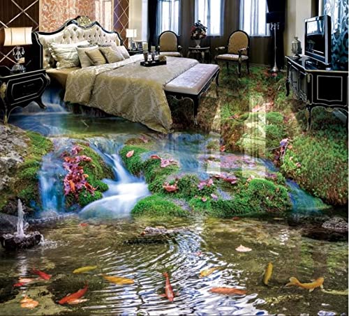 3D Wandtattoo Wandsticker Wandaufkleber Schlafzimmer Wohnzimmer 3D-Bodenbelag Tapete Benutzerdefinierte 3D-Bodenbelag Wasserfall Neun Fische Wohnzimmer Tapete Für Boden 3D-Pvc-Bodenbelag Wasserdicht von YRLGRX