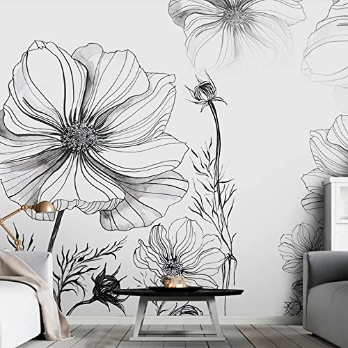 Abnehmbaren Durchbrechen Die Mauer Wandsticker 3D Wallpaper Moderne Handgemalte Schwarz-Weiß-Skizze Blume Fotowandbild Wohnzimmer Abstrakte Kunst Floral 3D Wandmalerei,400 X 280Cm Moderne Wanddeko W von YRLGRX