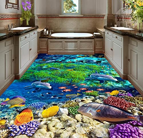 Abnutzung Bodenwandbild Pvc-Tapete Selbstklebende 3D Bodenbelag Tapete Zimmer Delphin Vinyl Rolle Selbstklebende Boden Vinyl Aufkleber Badezimmer Boden Tapete Für Wände, 150 X 105 Cm Schlafzimmer Wo von YRLGRX