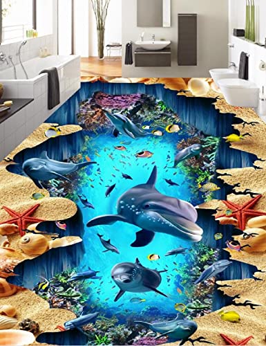 Fototapete Tapete Benutzerdefinierte Pvc 3D Tapeten Dekor Für Zuhause 3D Bodenbelag Delphin Großes Papier Wand Wohnzimmer Schlafzimmer Heimwerker 3D Boden Malerei,300X210Cm Wand Deko Für Wohnzimmer von YRLGRX