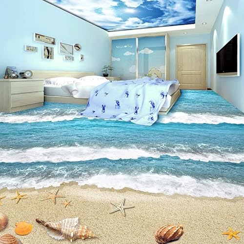 Fototapete Tapete Benutzerdefinierte Pvc Selbstklebende Wasserdichte 3D Bodenfliesen Tapetenaufkleber Moderne Strand Sea Wave Kinder Schlafzimmer Wohnzimmer Tragen Bodenwandbilder,300X210Cm Dasserdi von YRLGRX