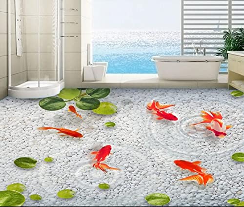 Tapete 3D Bodenwandbilder 3 D Pvc-Bodenbelag 3D Badezimmerbodenbelag Gans Wasserlinsen Lotusblatt Weichstein Wasser Fisch Foto 3 D Wandbilder Tapete,430X300Cm Dasserdichte Abnehmbare Boden Wandaufkl von YRLGRX