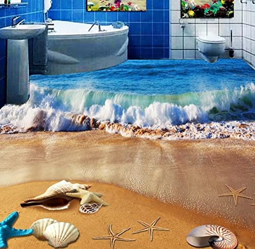 Tapeten Für Wohnzimmer 3D-Bodenwandbilder 3D-Bodenbelag Europäische Wellen Von Muscheln Tapete Für Wände 3D-Fototapete Für Wohnzimmer Vinylbodenkleber, 430 X 300 cm Schlafzimmer Wohnzimmer von YRLGRX