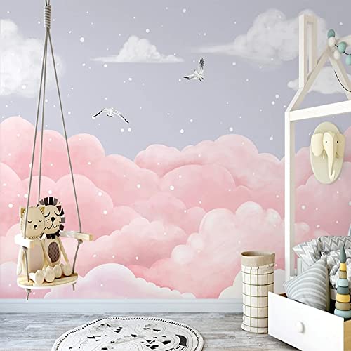 Wanddekoration Schlafzimmern Kundenspezifische Fototapete Für Kinderzimmer 3D Handgemalte Romantische Rosa Wolken Möwe Kinderzimmer Schlafzimmer Wandbild 3D, 300 X 210 Cm Wanddeko Wohnzimmer Schlafz von YRLGRX