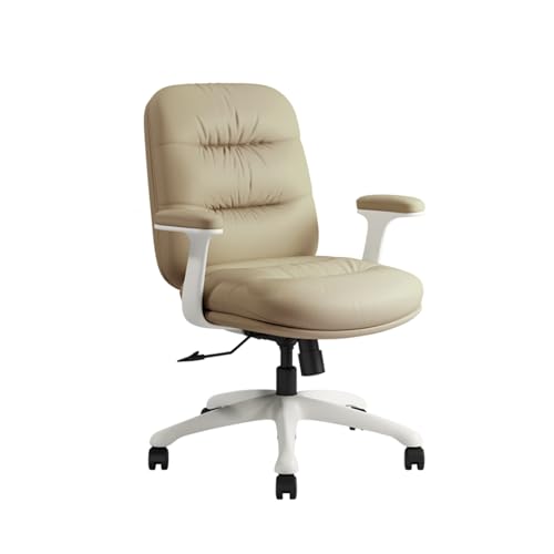 Bürostuhl ComputerSchreibtischstuhl Leder Drehstuhl Exekutivstuhl höhenverstellbar Lendenabstützung Home Office (grau: beige) Stabilize von YRPEVFGAS
