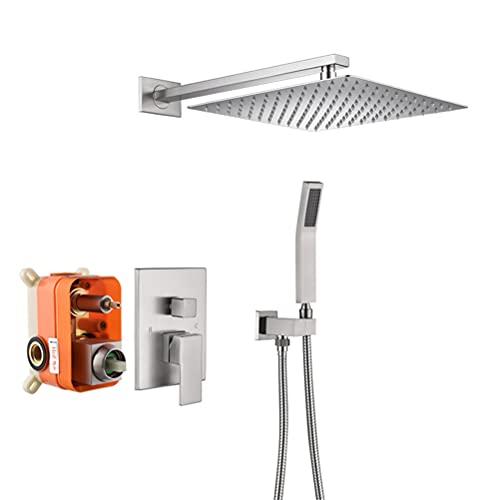 Duschsystem Versteckt, Gebürstetes Gold Messing Wand montiert Zwei Funktionen Badezimmer Duschmischer, mit 8-12" quadratischen regen Duschmischer System Mischer-Set, einschließlich Ventilgehäuse von YRPEVFGAS