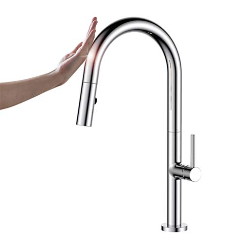 Küchenarmaturen, herausziehbare Brause, Touch-Control-Küchenarmatur mit Sensor, intelligenter Spülbecken-Wasserhahn aus Messing, kalt, heiß, herausziehbarer Induktionskran-Mischer-Wasserhahn, Chrom Küchenarmaturen, herausziehbare Brause, Touch-Control-Küchenarmatur mit Sensor, intelligenter Spülbecken-Wasserhahn aus Messing, kalt, heiß, herausziehbarer Induktionskran-Mischer-Wasserhahn, Chrom von YRPEVFGAS
