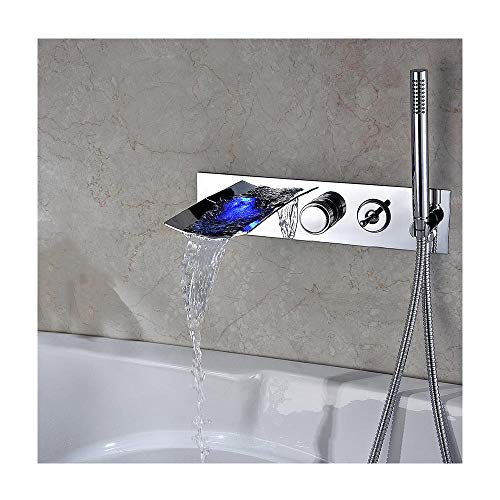 LED-Chrom-Wasserfall-Badewannenarmatur mit kaltem und heißem Wasser, verdeckt montiertes Messing-Badewannenarmatur-Set, multifunktionale Duschmischbatterien mit Handbrause Stabilize LED-Chrom-Wasserfall-Badewannenarmatur mit kaltem und heißem Wasser, verdeckt montiertes Messing-Badewannenarmatur-Set, multifunktionale Duschmischbatterien mit Handbrause Stabilize von YRPEVFGAS