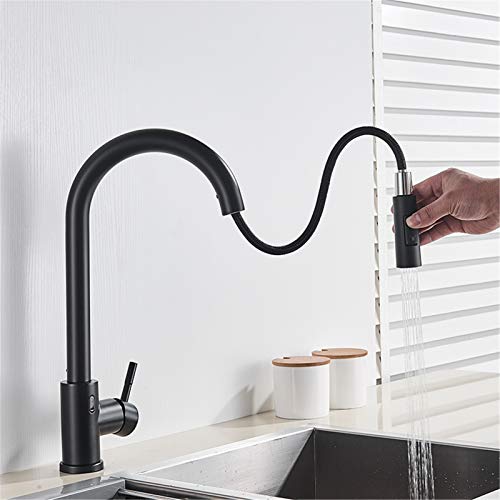 PLJKIHED Smart Sense Küchenarmatur, mattschwarze herausziehbare Sensorarmaturen, Schwenkkran-Wassermischbatterie mit Zwei Ausgängen, Nickel Sense (Farbe: Brushed Gold Sense) Stabilize von YRPEVFGAS