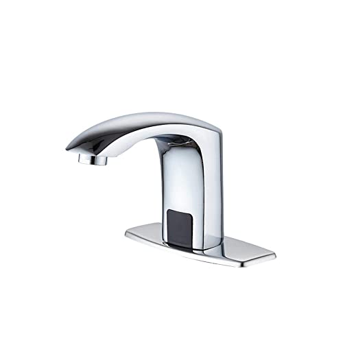 Sensor-Mischbatterien, Kupfer-Waschtischarmatur, berührungsloser Waschbecken-Wasserhahn, Badezimmer-Waschtischarmaturen mit Deck-Schwarz_Kalt- und Warmwasser-/Chrom-/Kaltwasserhahn Stabilize von YRPEVFGAS
