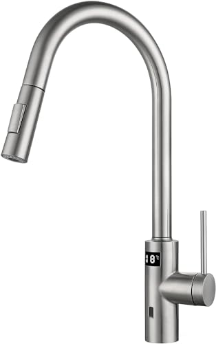 Spültischarmaturen, Mischbatterie, Küchenspüle-Wasserhahn, LED-Touch-Küchenarmatur mit digitaler Temperaturanzeige, Küchenarmaturen aus Edelstahl mit herunterziehbarer Brause und 2 Modi, Weiß (Farbe: von YRPEVFGAS