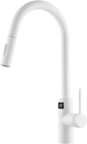 Spültischarmaturen, Mischbatterie, Küchenspüle-Wasserhahn, LED-Touch-Küchenarmatur mit digitaler Temperaturanzeige, Küchenarmaturen aus Edelstahl mit herunterziehbarer Brause und 2 Modi, Weiß (Farbe: von YRPEVFGAS