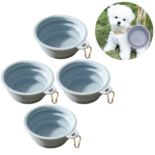 4 Stück Faltbarer Hundenapf 1000ml, Auslaufsicherer fressnapf Hund mit Karabiner,Tragbarer Reisenapf für Haustiere, Hundetrinknapf faltbar,für Unterwegs, Wandern von YRSM-MR