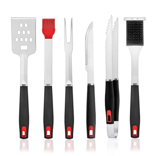 Grillbesteck-Set 6-teilig Edelstahl Grillzubehör schwarz rot BBQ-Zubehör Accessoire Geeignet für den Grill im Hausgarten Grillbesteck-Set 6-teilig Edelstahl Grillzubehör schwarz rot BBQ-Zubehör Accessoire Geeignet für den Grill im Hausgarten von YRSM-MR