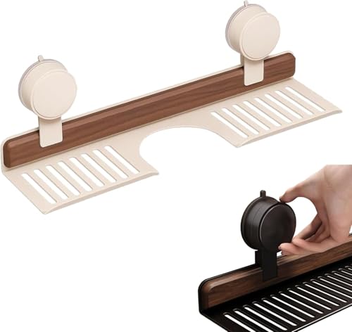 Walnuss-Regal mit Saugnapf, Wasserhahn-Organizer Für Badezimmer, Waschbeckenregal über dem Wasserhahn, Wandmontiertes Regals Ohne Bohren Waschbeckenregal Für Badezimmerarmaturen (Weiß, 52.5CM) von YRSM-MR