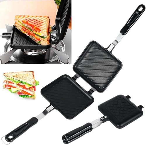 YRSM-MR Campingtoaster für Gasherd, doppelseitige Pfanne, Sandwich-Toaster, mit hitzebeständigem Griff und Antihaftbeschichtung, oer Snack und Frühstück - 36 x 17 x 4 cm von YRSM-MR