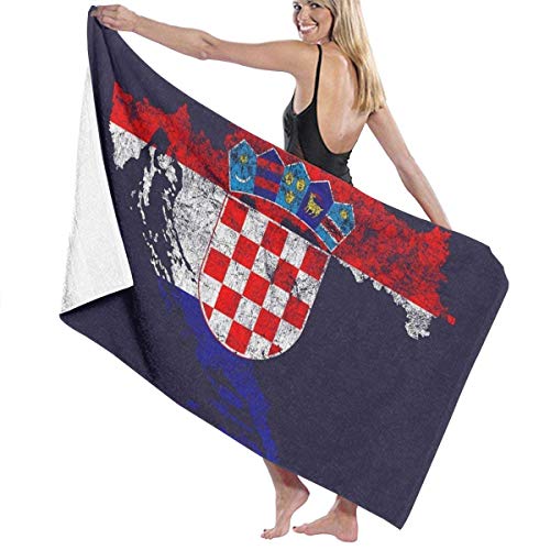 YRTGF Hdadwy Kroatien Flagge und Karte Kroatische Pride Badetücher Superweiche, hochsaugfähige, schnell trocknende, Mehrzweckanwendung für Badezimmerdusche Sporthalle Camping Surfen Schwimmen von YRTGF