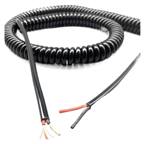 Coiled mains Flex Curly Spring Cord, 2 Cores Power Telescopic Wire 1.5mm Square Stretch 1 Meter to 12 Meters Black Spiral Cable Pure Copper(Stretch 10 Meters) von YRTHFJTJ