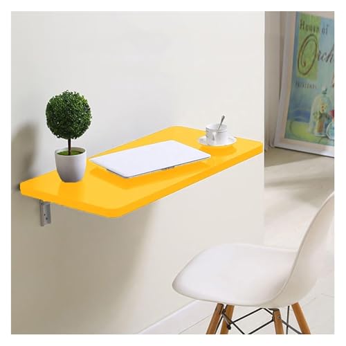 YRTHFJTJ Schwebender Klapptisch, montierter Schreibtisch für kleine Räume, platzsparender Hängetisch aus Holz für Arbeitszimmer, Schlafzimmer, Waschküche, Balkon, Küche (gelb, 60 x 50 cm) von YRTHFJTJ