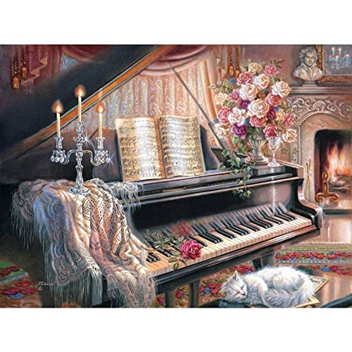 YRTMHU 5D Diamond Painting Kinder DIY Cross Stitch Stickerei Malerei Kits Full Drill Kristall Malerei Set Musikinstrument Klavier Stickerei Kunsthandwerk House Wall Dekoration (45x60cm) von YRTMHU