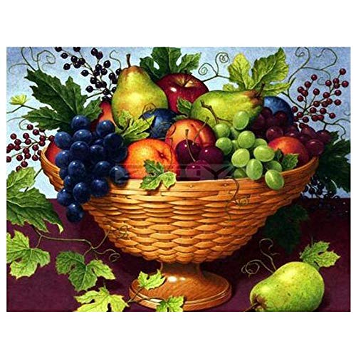 YRTMHU 5D Diamond Painting Kinder DIY Cross Stitch Stickerei Malerei Kits Full Drill Kristall Malerei Set Obstkorb, Trauben, Früchte Stickerei Kunsthandwerk House Wall Dekoration (45x60cm) von YRTMHU