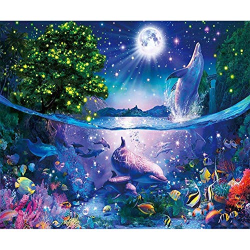 YRTMHU DIY 5D Diamant Painting Bilder Unterwasserwelt Tier Delphin Kreuzstich Crystal Strass Gemälde Diamant Malerei Kits für Eerwachsene Kinder House Wall Dekoration (30x40cm) von YRTMHU