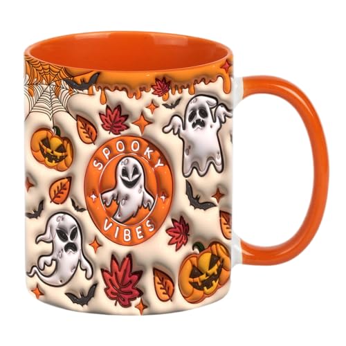 Halloween Geist Kaffeetasse, Keramik Halloween Becher Niedliche Cartoon Geist Kaffeebecher Ghosts Coffee Mug Geschenk Tasse Für Heiße Und Kalte Getränke, 9.5x9.5x8cm von YRTUOP