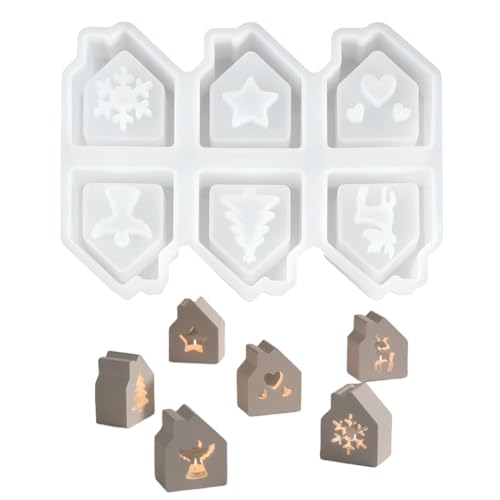 Silikonformen Gießformen Weihnachten, Weihnachten Kerzenhalter Häuser Gipsformen Zum Gießen Silikonform Kerzenhalter Epoxidharz Formen Für Bastelarbeiten Gips Kerzen von YRTUOP