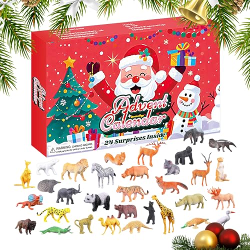 YRTUOP Countdown Kalender | 24 Tage Tier Adventskalender Mit 24 Überraschungen,32 Teile Realistische Tierfiguren Zur Dekoration Auf Regalen Zum Pädagogischen Spiel Für Kinder Für Die Festliche Zeit von YRTUOP