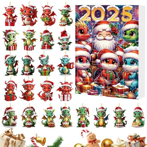 YRTUOP Dinosaur Advent - 24 Tage Urlaubs Countdown Dinosaurier Kalender,2D flache Acryl Ornamente für Erwachsene Kinder tägliche Familienaktivität Klassenzimmer Schule Feiertag Zuhause und Party von YRTUOP