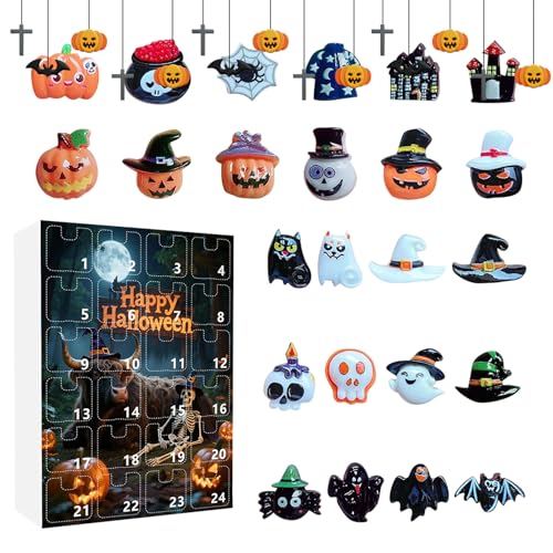YRTUOP Halloween Advent Countdown Kalender | Deko Skulpturen Für Feiertage Schreibtischschmuck - 24-tägige Kunstharz Gruselfiguren Für Halloween Schreibtisch Party Zuhause Fensterbank Kamin von YRTUOP