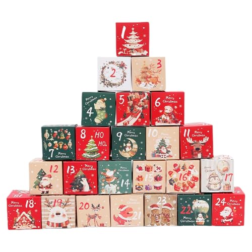 YRTUOP Leere Adventskalender-Boxen,Füllbarer 24-Tage Weihnachts-Countdown Kalender - Kartonbehälter Nummerierte Weihnachtsdekoration Für Kinder Jugendliche Erwachsene von YRTUOP